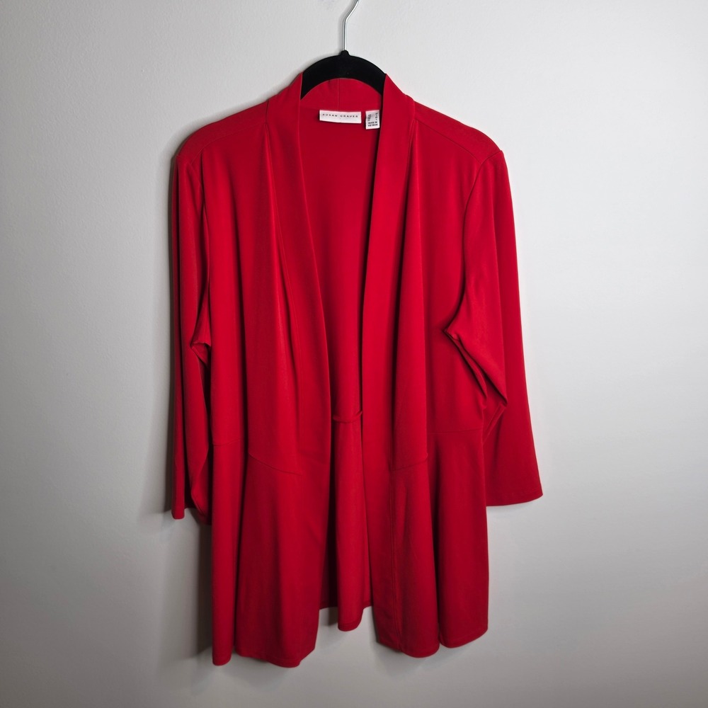 Susan Graver Cardigan Womens Medium Red Open Front Peplum